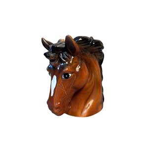 Vintage Relpo Ceramic Horse Head Planter Figurine Brown‎ Black Glazed 6730